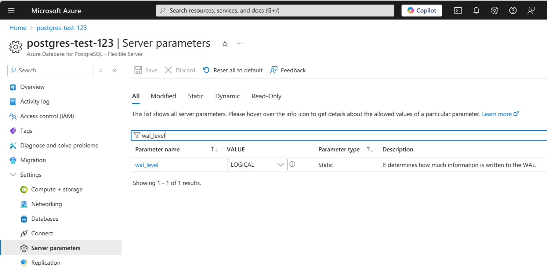 Azure PostgreSQL Server Parameters