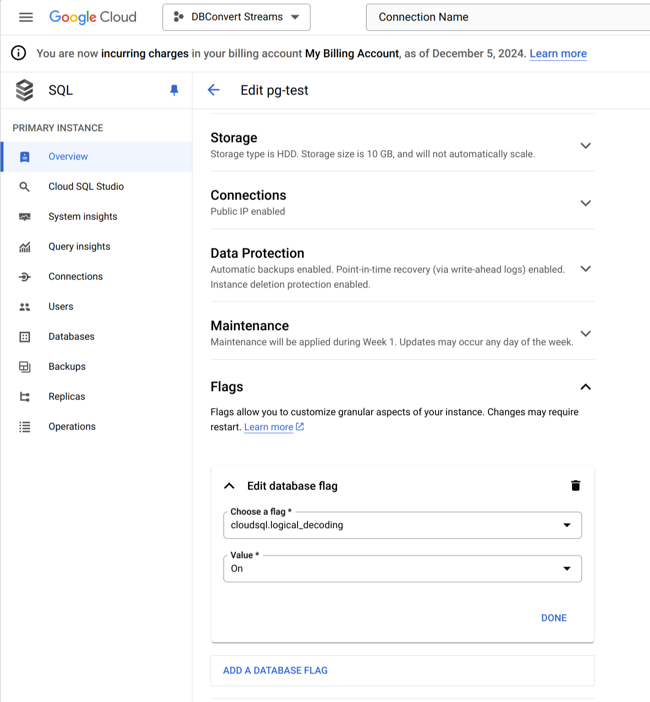 Google Cloud SQL PostgreSQL Flags